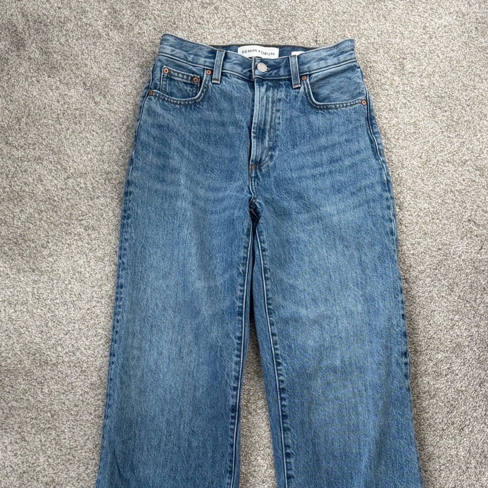 Denim Forum The Farrah Hi-Rise Wide Blue Jeans